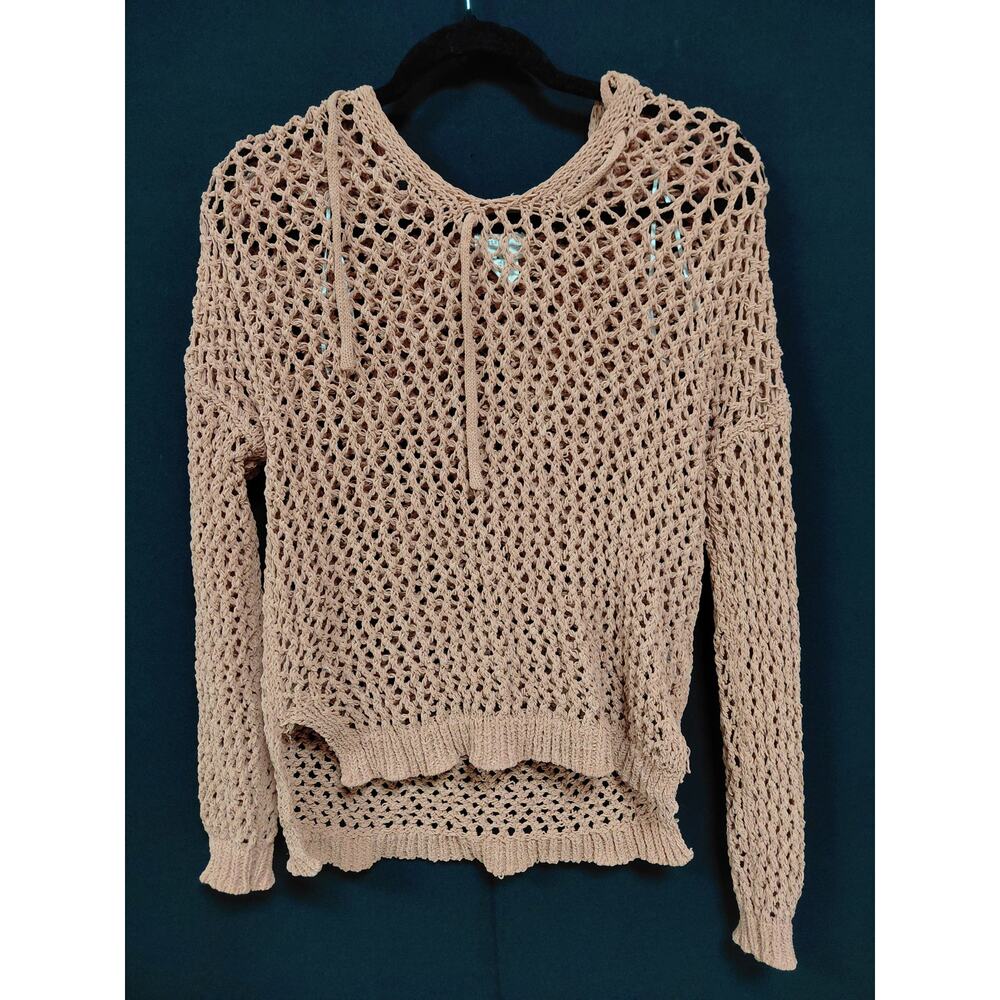 Artelier Knit Hoodie Sweater Beige Solid Long Sleeve Women Size S